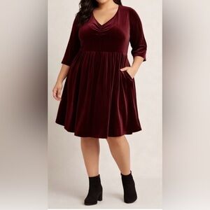 NWOT Women’s Plus Torrid Burgundy Velvet Fit Flare Fairycore Pockets Size 3X.
